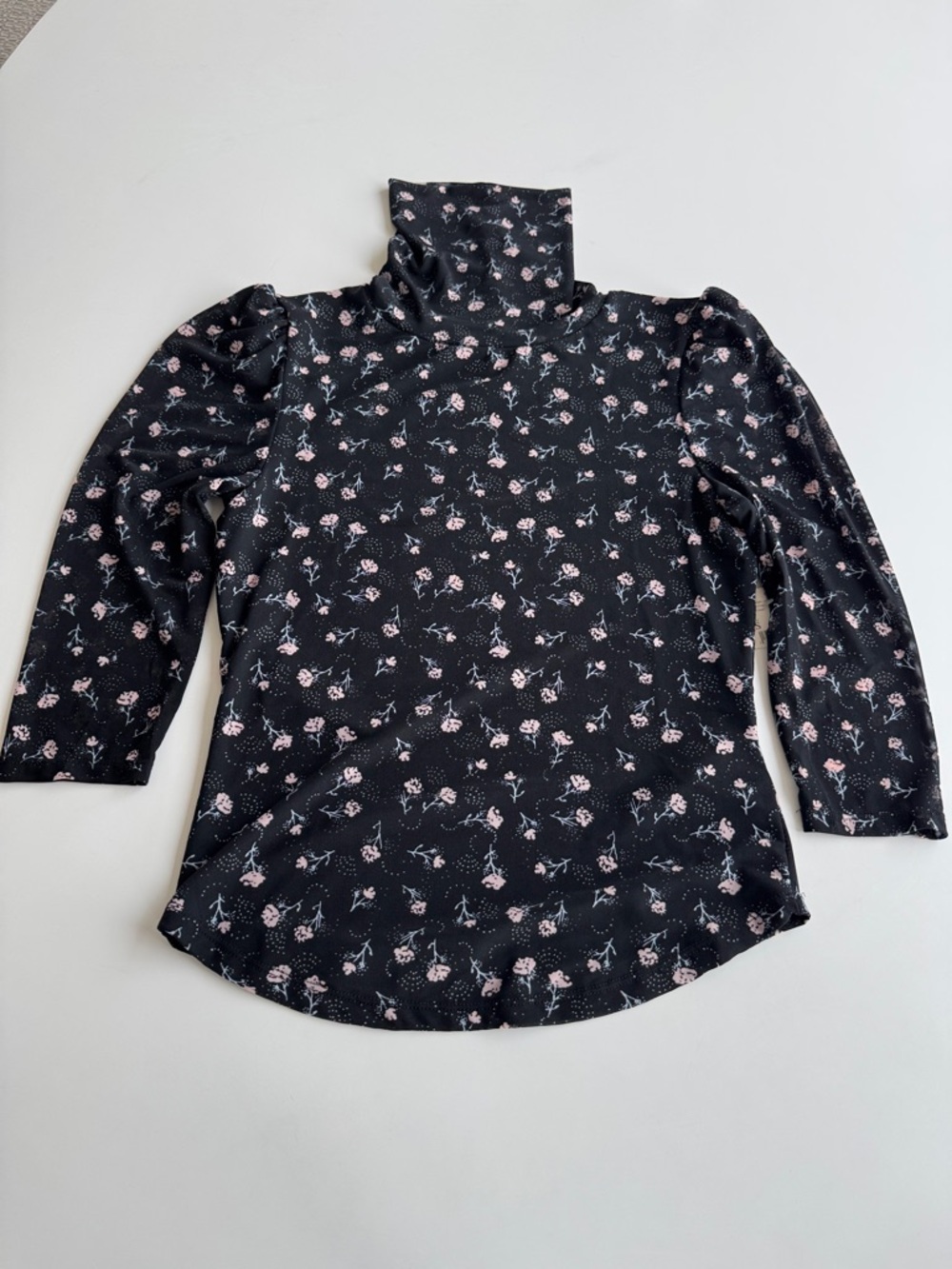 Free People Floral soft Mesh Turtleneck Top - Black with pink flowers NWT